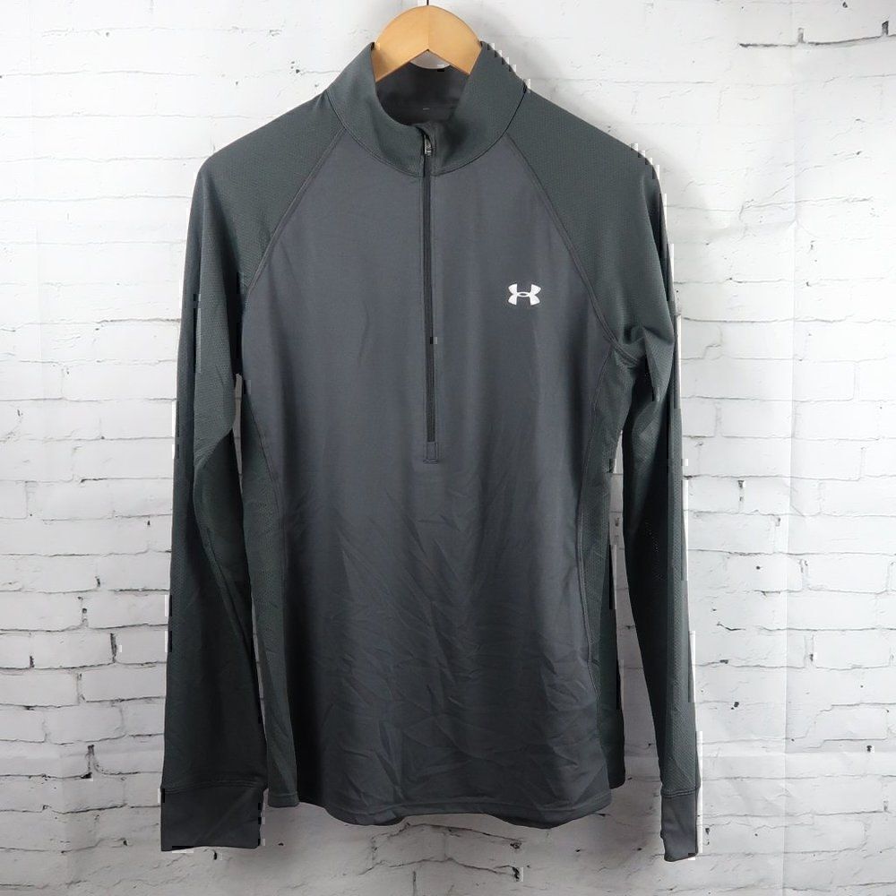 UNDER ARMOUR DARK OLIVE GREEN LONG SLEEVE HALF ZIP PULLOVER ATHLETIC TOP SIZE L